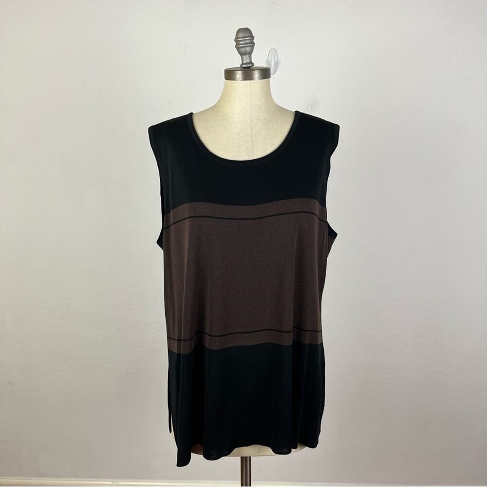 Misook Brown Black Color Block Sleeveless Top